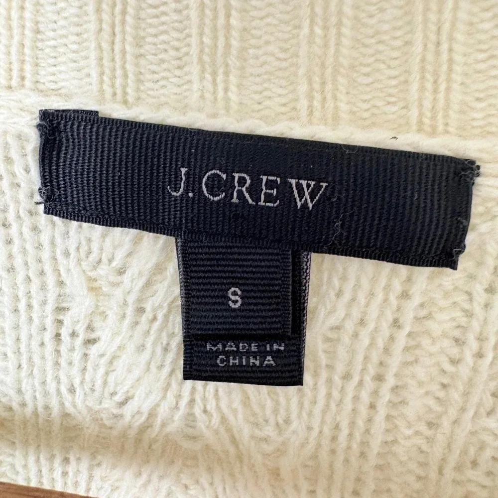 J. Crew Wool Sweater Fisherman Ivory Cable Knit Womens Size S Classic‎ Minimal